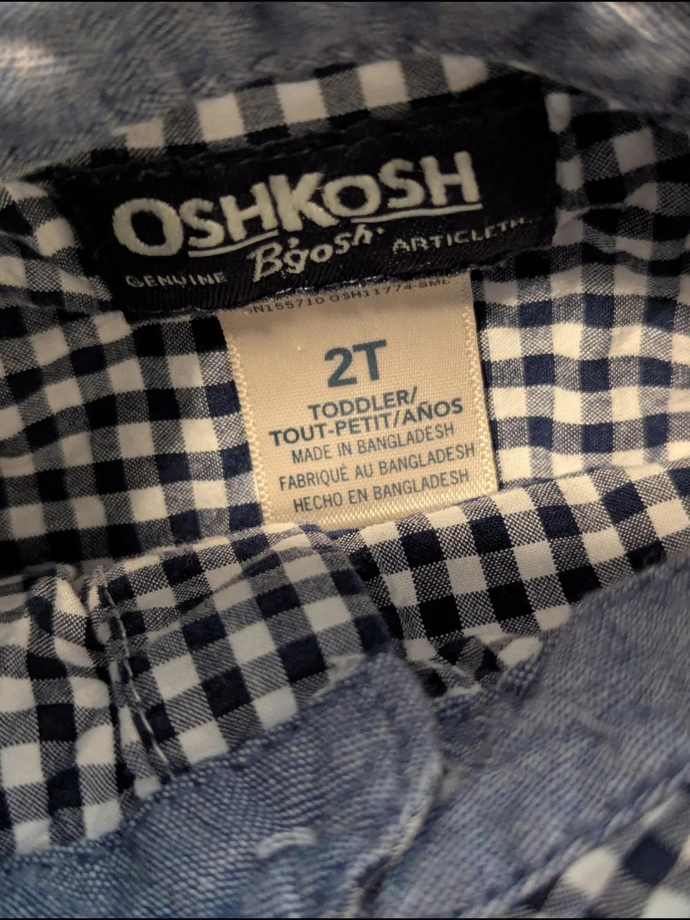 OshKosh B'gosh 2T Navy & White Gingham Button-Down Shirt
